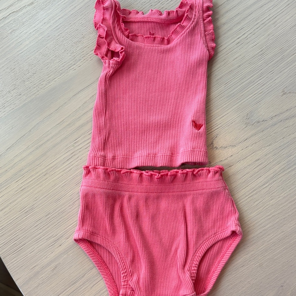 Pink Chicken Ruffled Kids Tank Top and Shorts Set